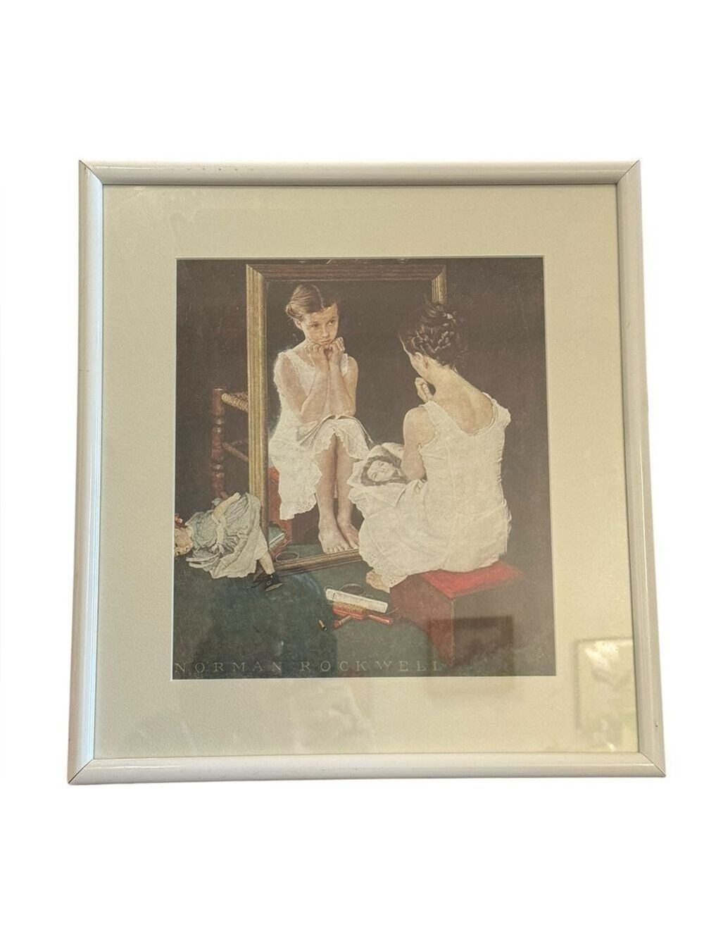 Norman Rockwell Girl At Mirror Framed Print Americana Vintage Wall Art